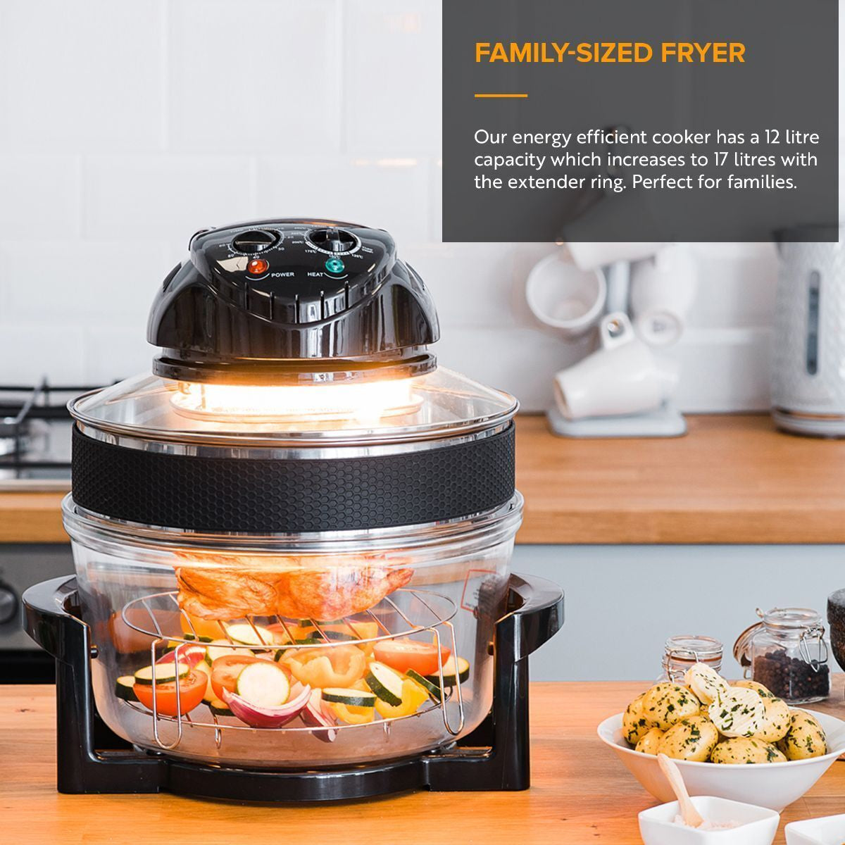 Smart 17L Halogen Air Fryer Rotary Convection Oven Multi Cooker Low Fat Health Black