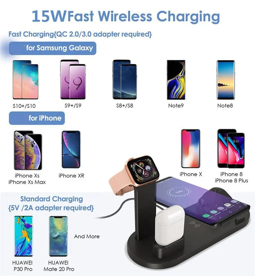 Smart 5 In 1 Wireless Charger Stand For Phone, Apple Watch & Airpods