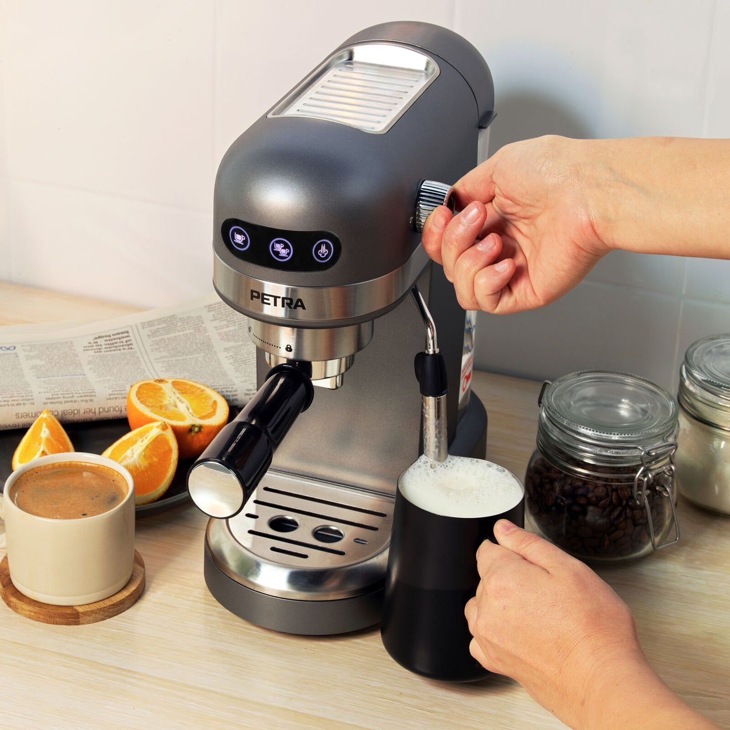 Petra Espresso Coffee Machine Cappuccino Maker 15-Bar Pressure Pump (Open Box)
