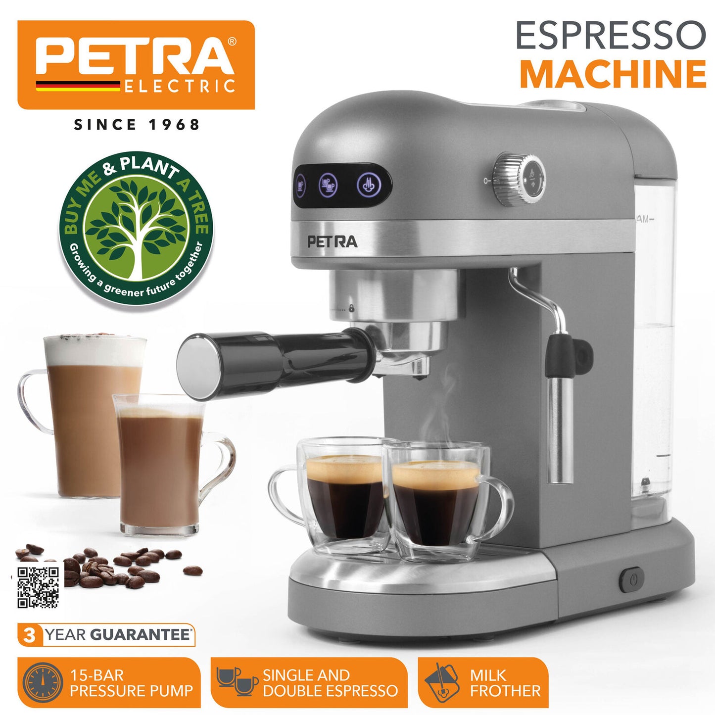 Petra Espresso Coffee Machine Cappuccino Maker 15-Bar Pressure Pump (Open Box)