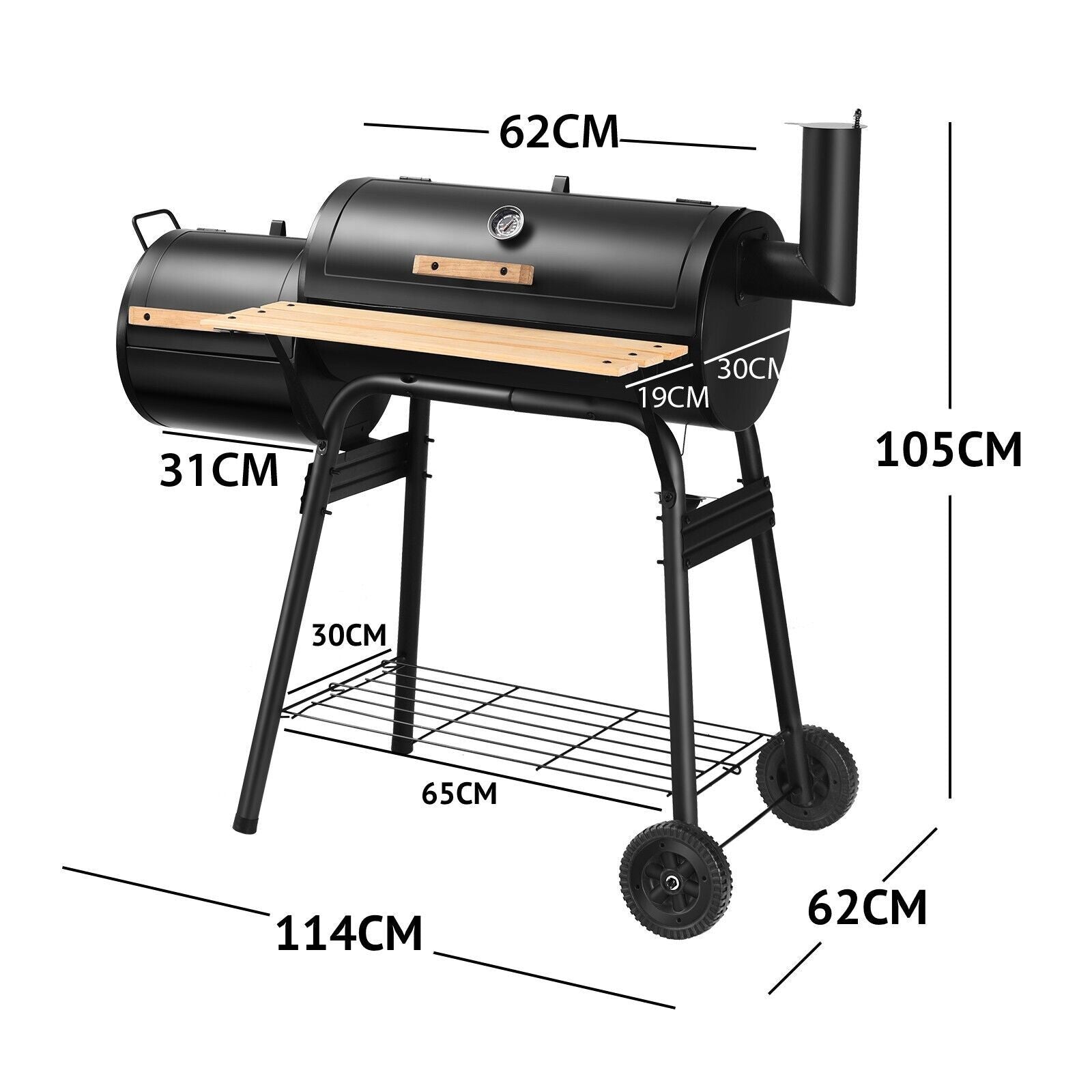 Charcoal BBQ Grill with Wheels and Shelves for Camping Picnic Party